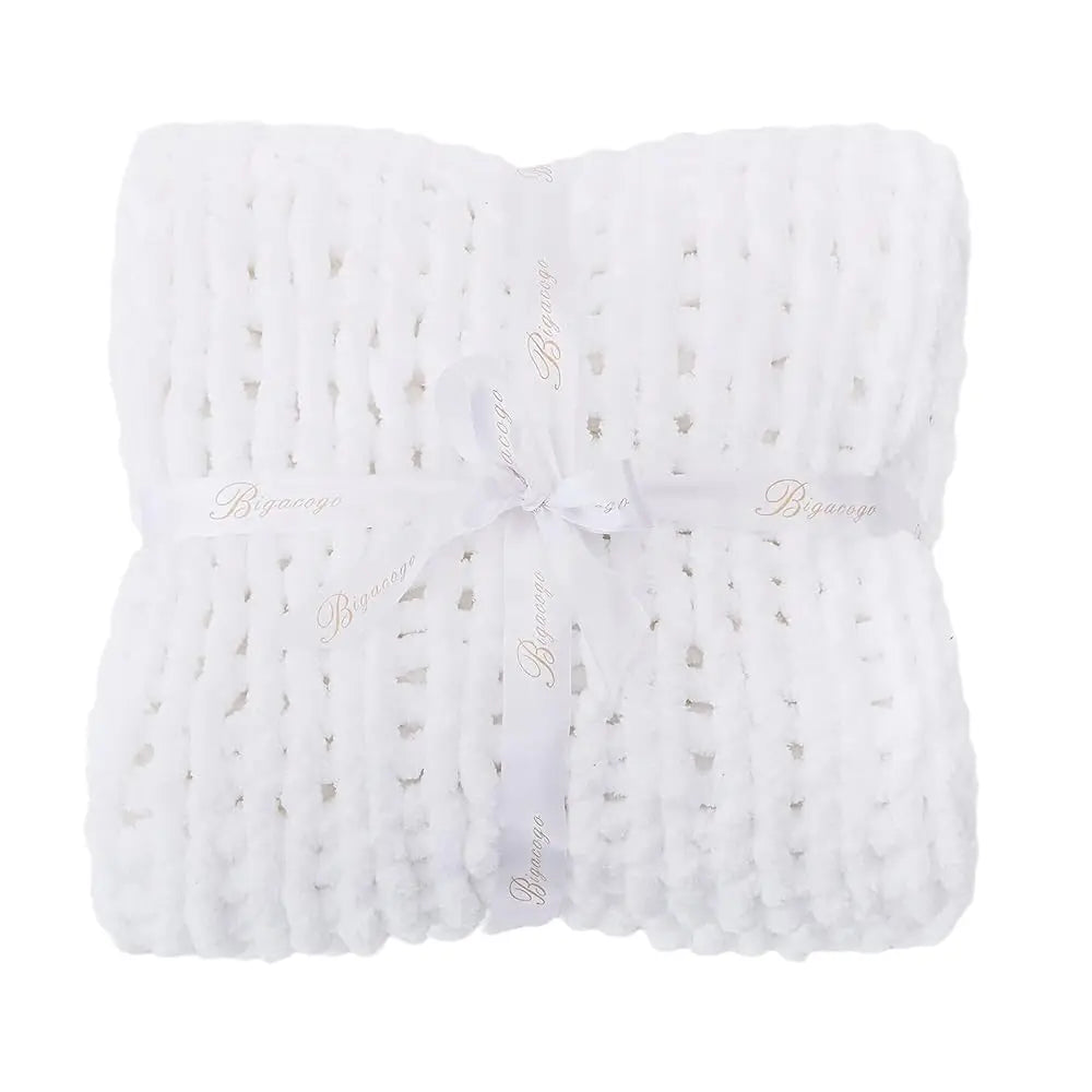 Chunky Knit Throw Blanket For Couch, 80X90 Hes, 100% Hand Knitted With Thi Jumbo Chenille Yarn, Cozy Soft Large Rope Knot Cable