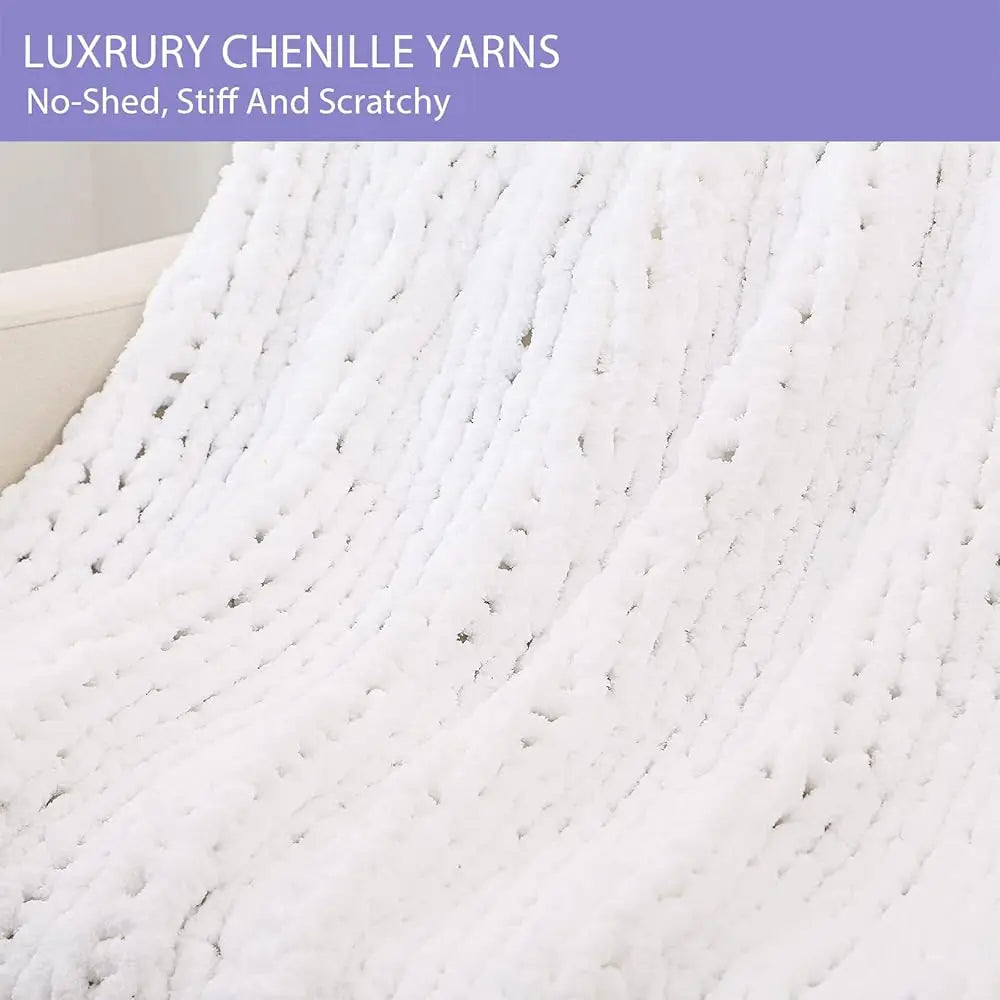 Chunky Knit Throw Blanket For Couch, 80X90 Hes, 100% Hand Knitted With Thi Jumbo Chenille Yarn, Cozy Soft Large Rope Knot Cable
