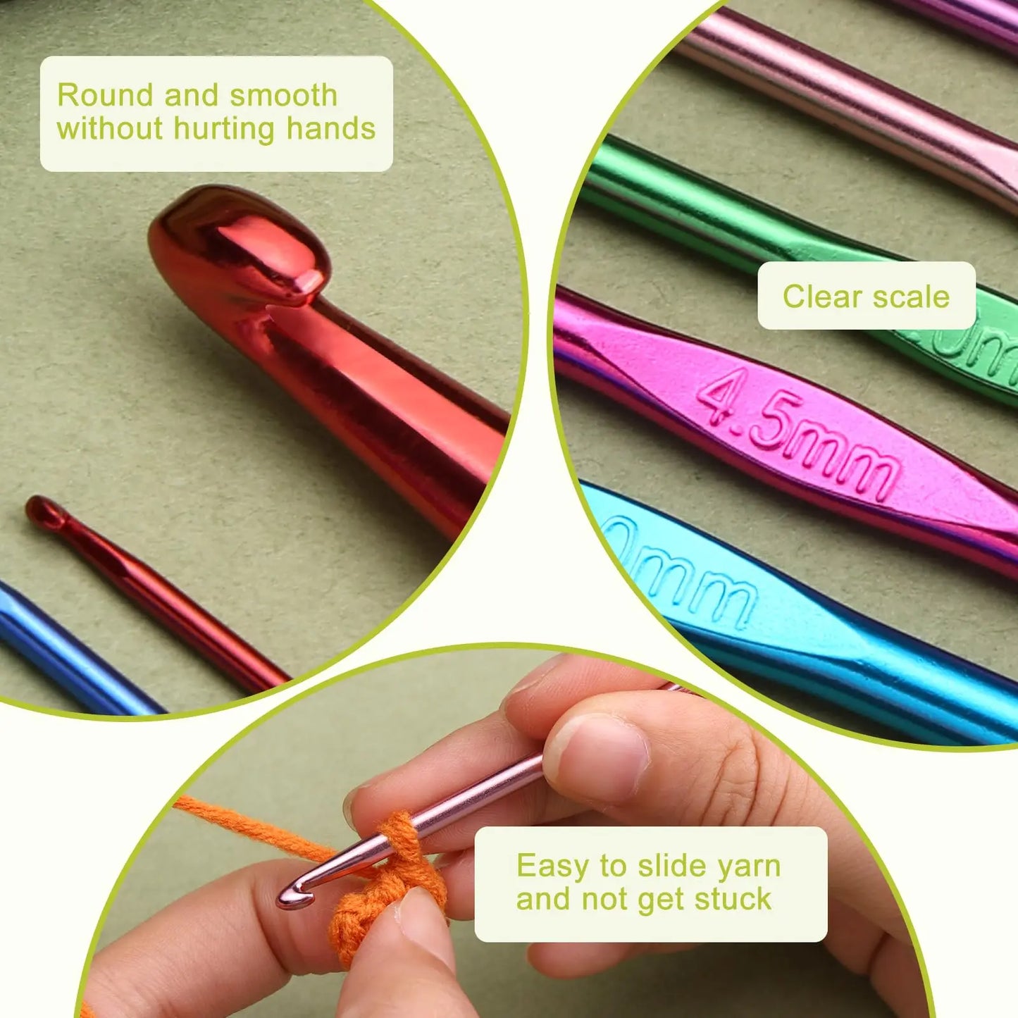 Fenrry Crochet Hook Set Crochet Needle Kit Beginner Yarn Needles Green Case and Crochet Accessories for Knitting Craft